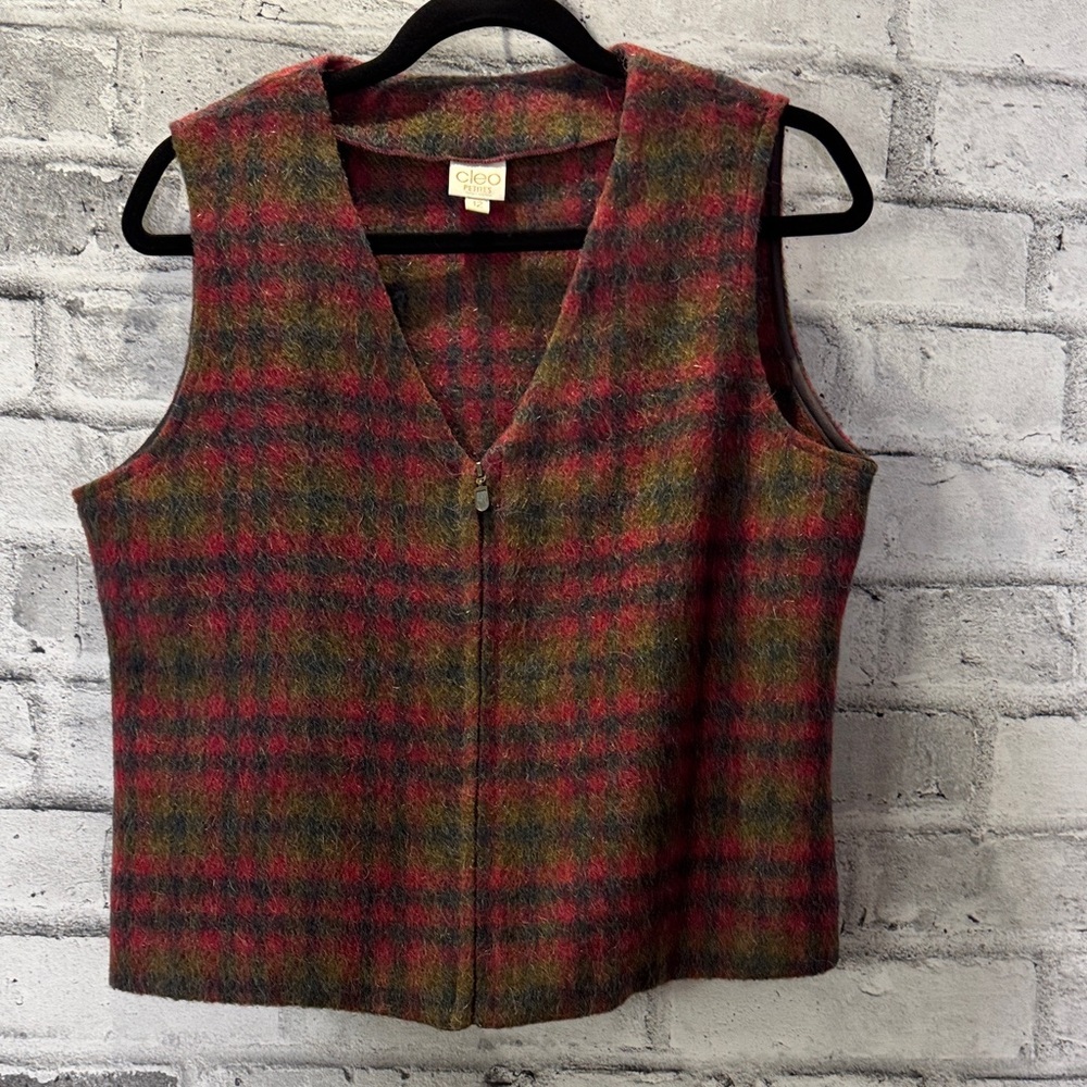 Vintage CLEO Petites Wool Mohair Blend Plaid Vest with Zipper